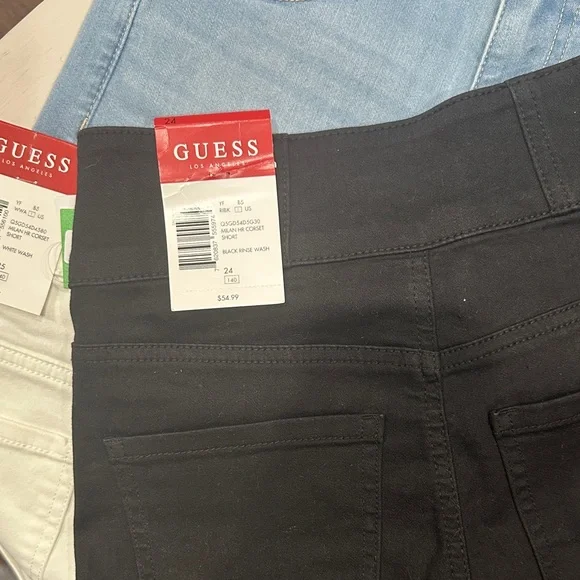 Guess Women's High Waist Shorts - Denim, Light Denim, Black, White - Picture 3 of 5